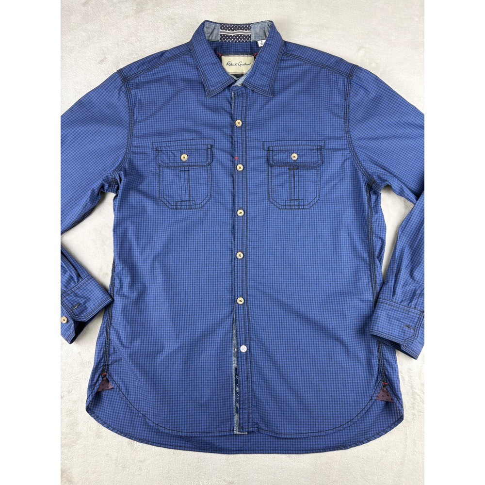 Robert Graham Mens Blue Gingham Tailored Fit Long Sleeve Button Down Shirt Large